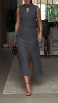 Women Round Neck Sleeveless Hollow Out Splicing Elegant Temperament Dress
