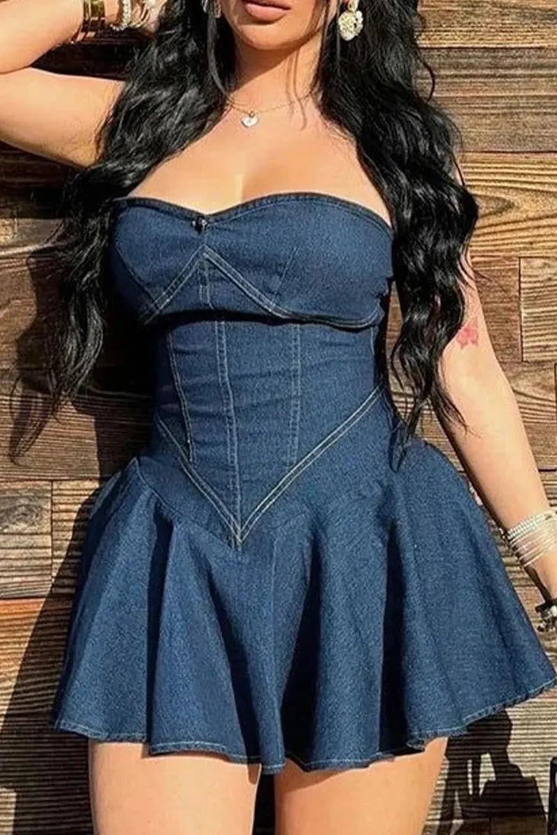 Women's Casual Strapless Denim Mini Skirt