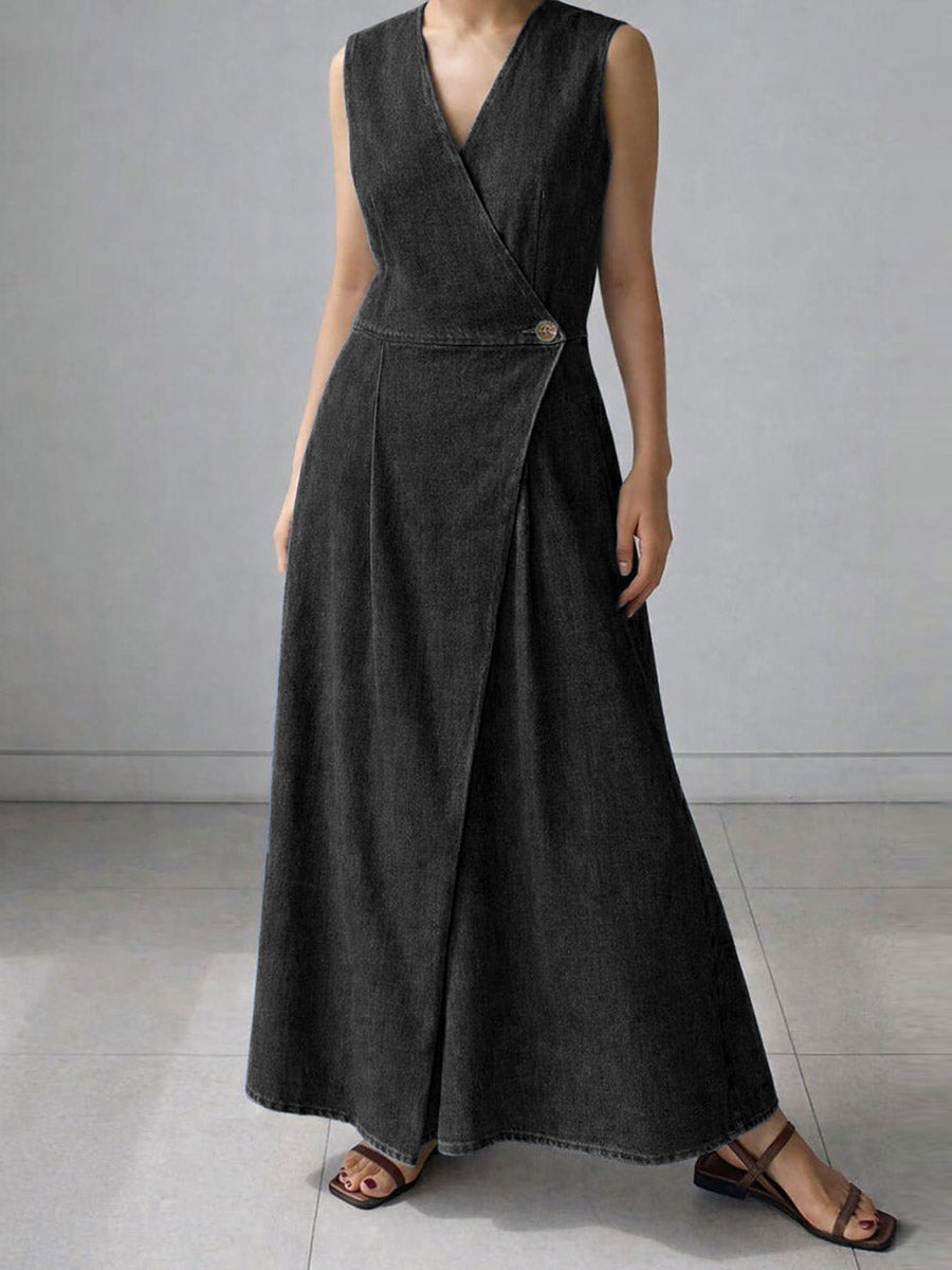 Women's V-neck Sleeveless Casual Loose Denim Dress