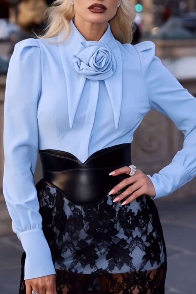 Women's Fashion Flower Decoration Shirt or Waist Corset Lace Skirt