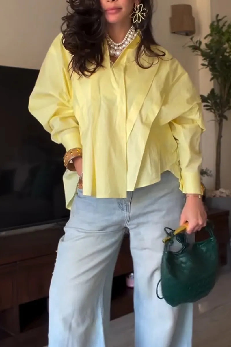 Women Collar Solid Color Casual Shirt with Temperament