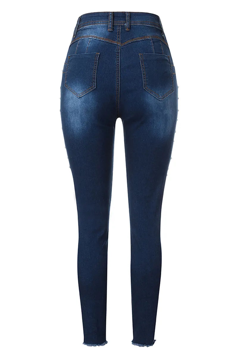 Women's High Waist Push Up Rhinestone Embellished Jeans