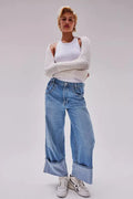 Women's Vintage Wash Mid-Rise Turn-Up Jeans