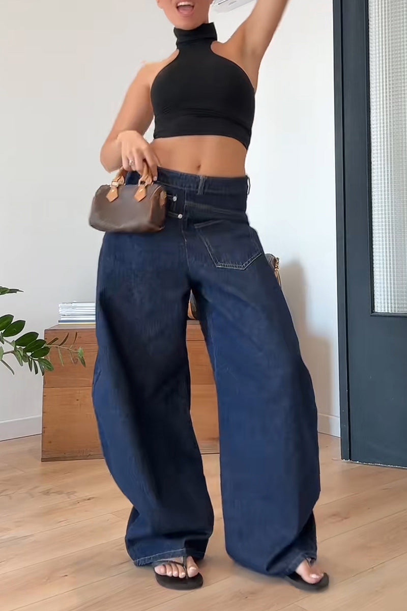 Women's Fashion Asymmetric Wide Leg Jeans