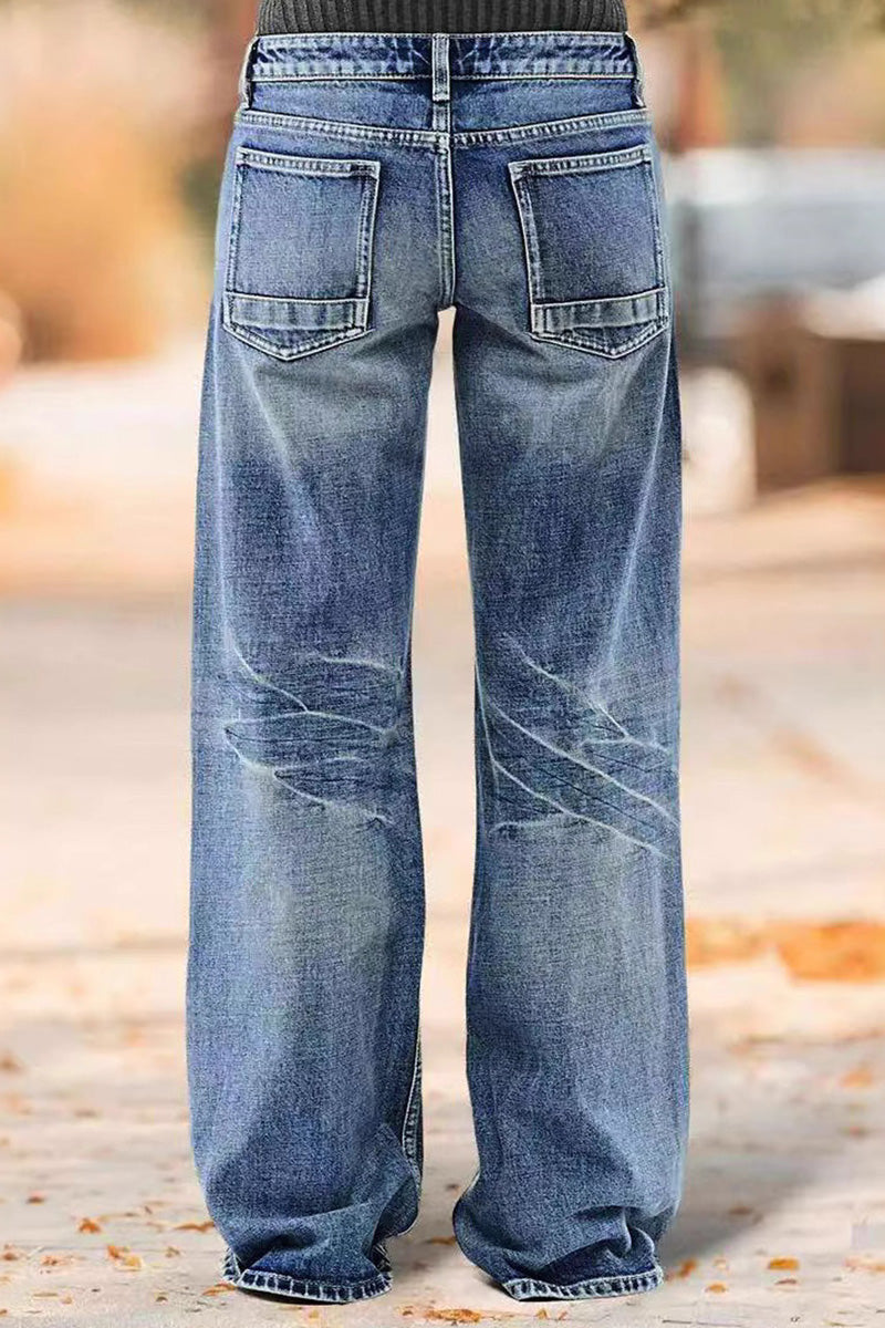 Women's Casual Straight Leg Washed Jeans