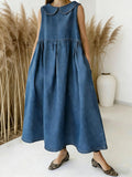 Women's Peter Pan Collar Sleeveless Casual Loose Denim Dress