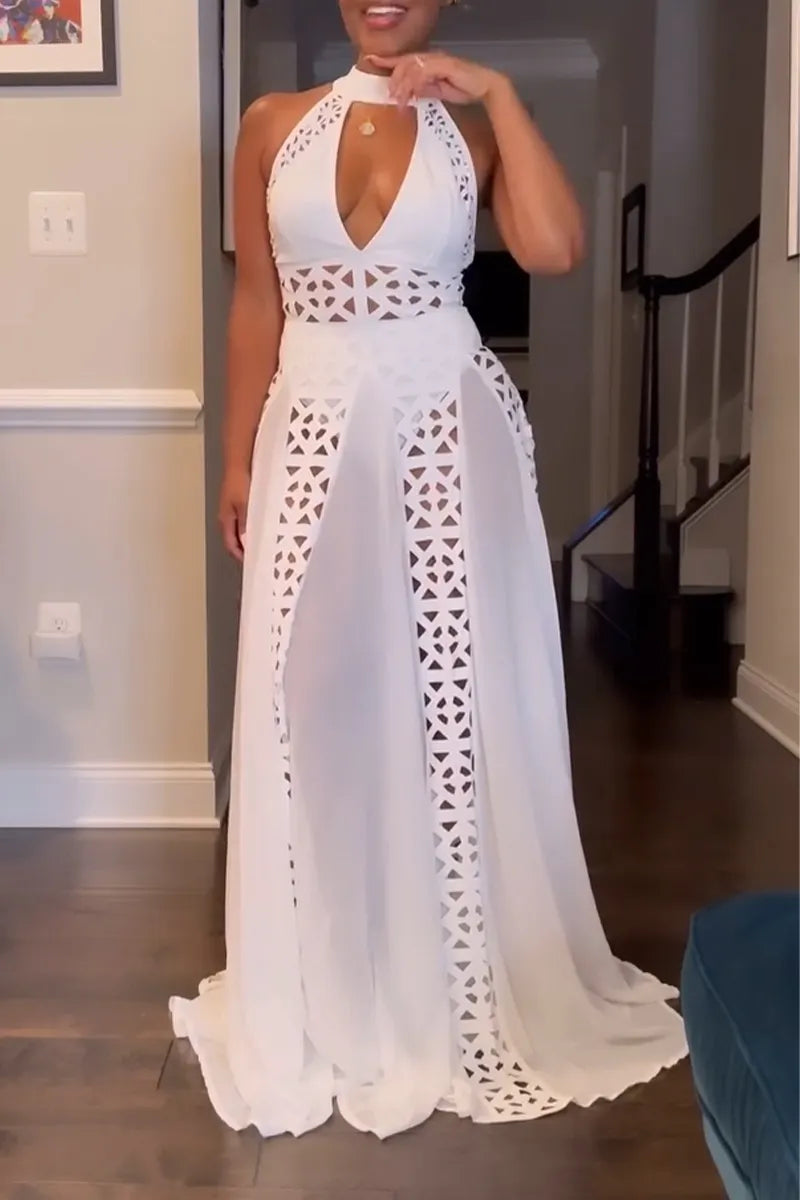 Women's Neck Hanging Pattern Hollow Splicing Sexy Temperament Dress