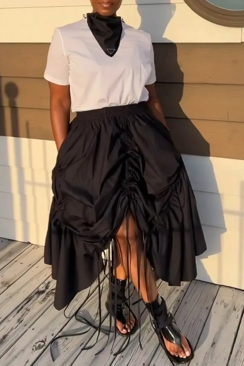 Women's Street Fashion Drawstring Asymmetric Skirt