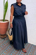Women's Collar Breasted Top+ Half Skirt Elegant Casual Suit