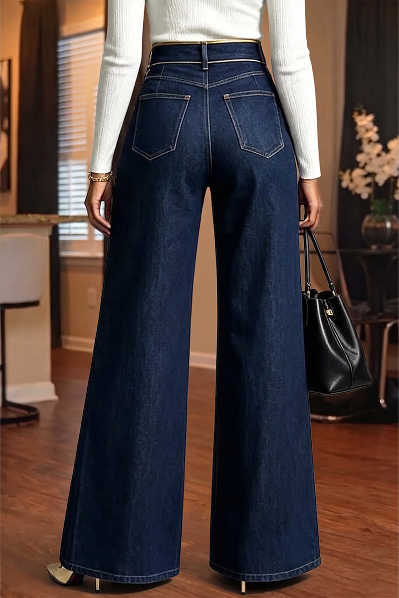 Women's Fashion Asymmetric Slit Metal Hollow-Out Jeans