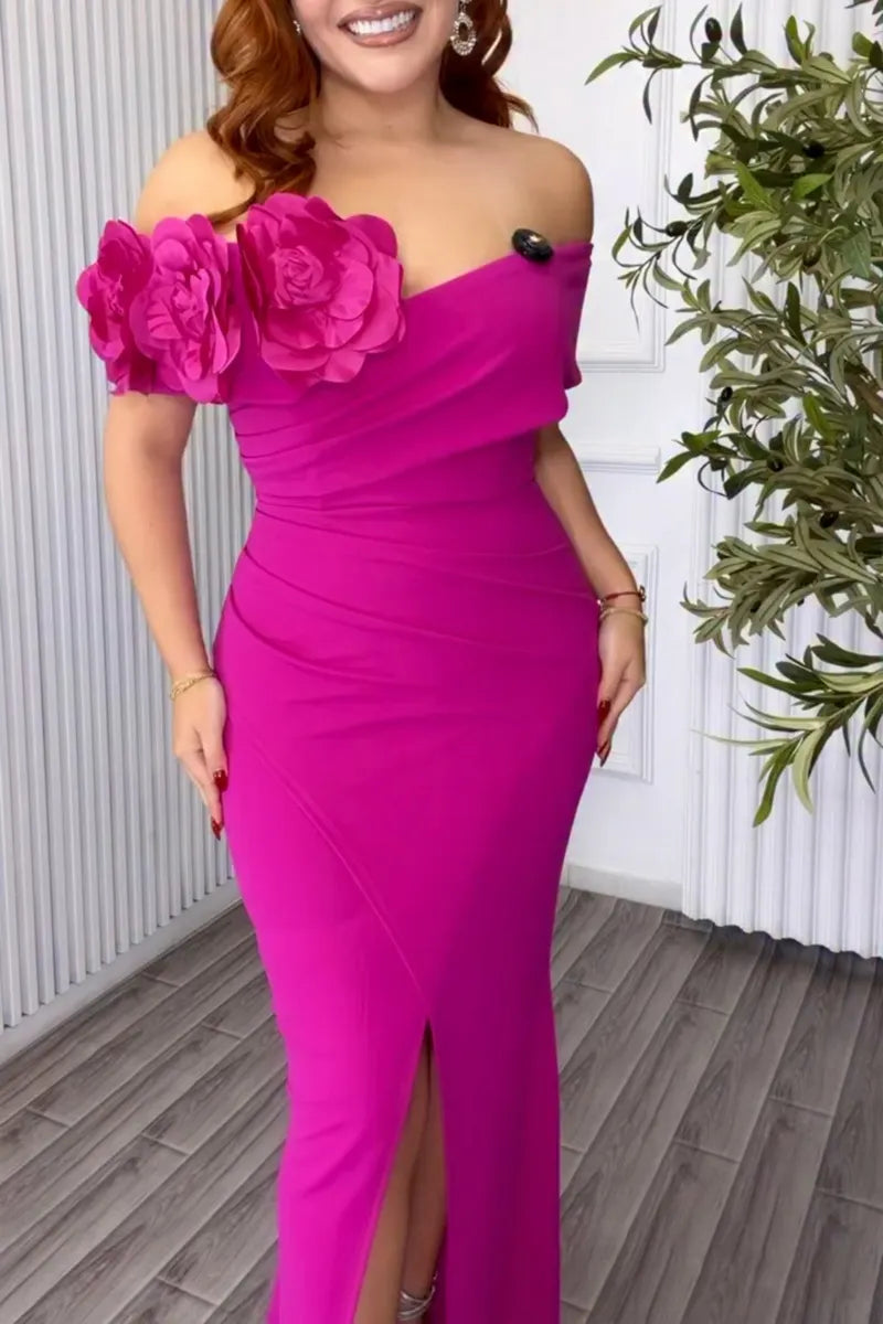 Women's Elegant Sexy 3D Flower Decoration Maxi Dress