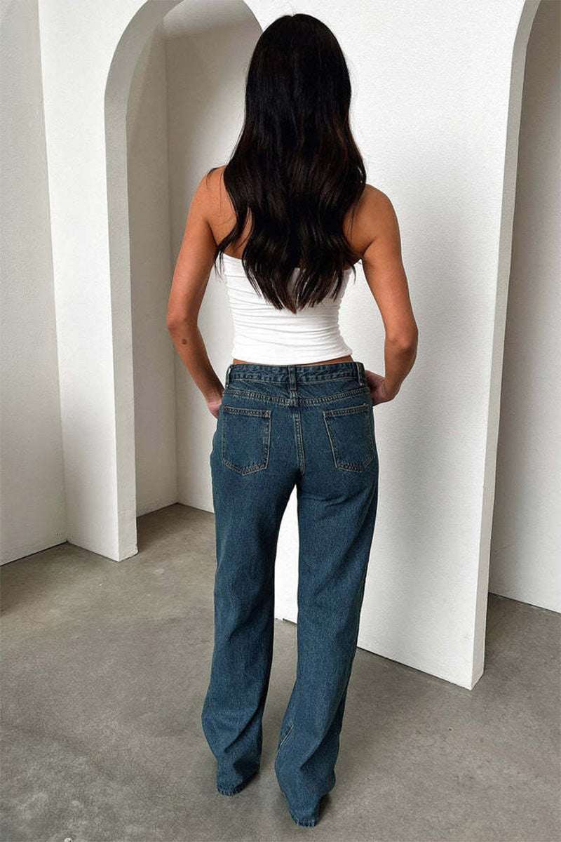 Retro Loose Straight Low Rise Denim Jeans