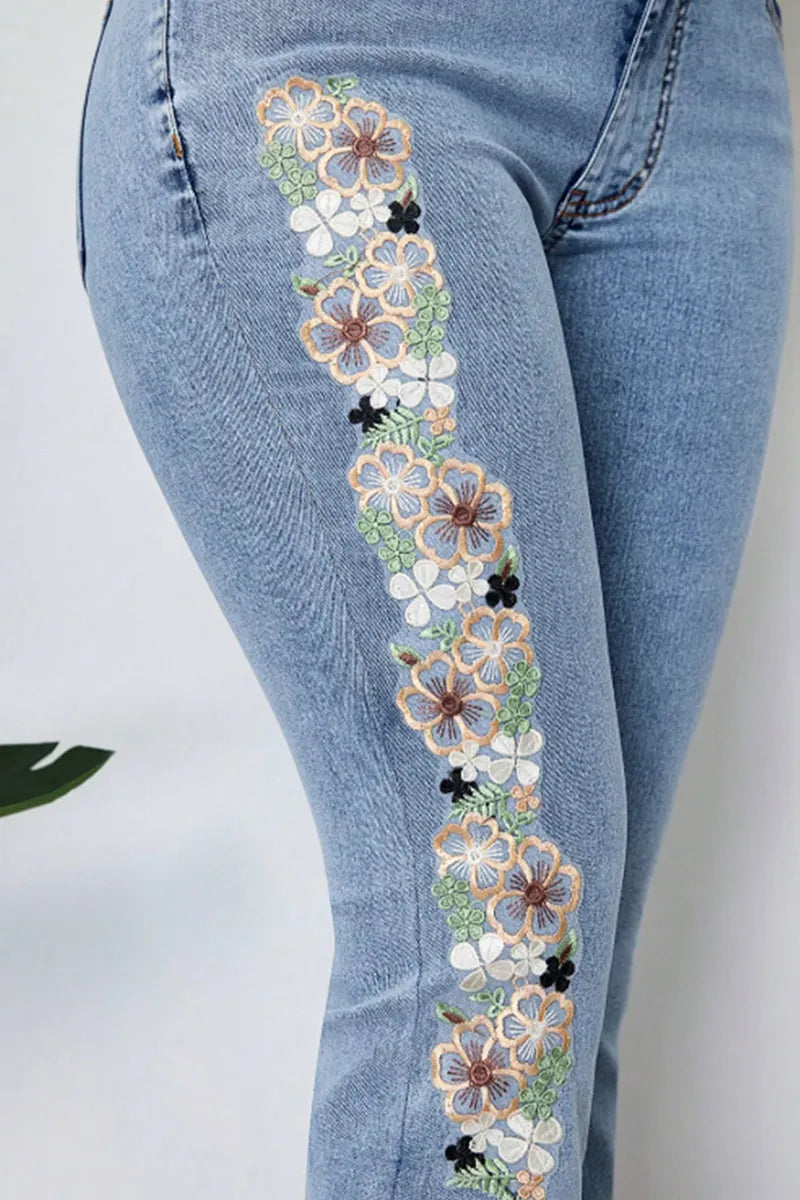 Women's Vintage Embroidery Flared High Waist Jeans