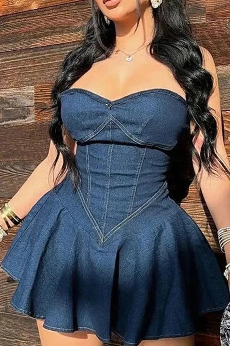 Women's Casual Strapless Denim Mini Skirt