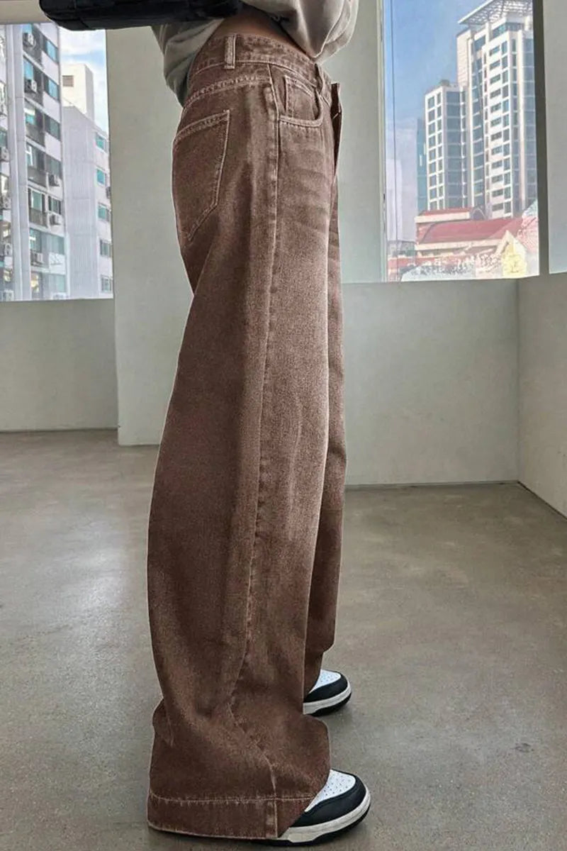 Women's Vintage Loose Fit Brown Wide Leg Jeans