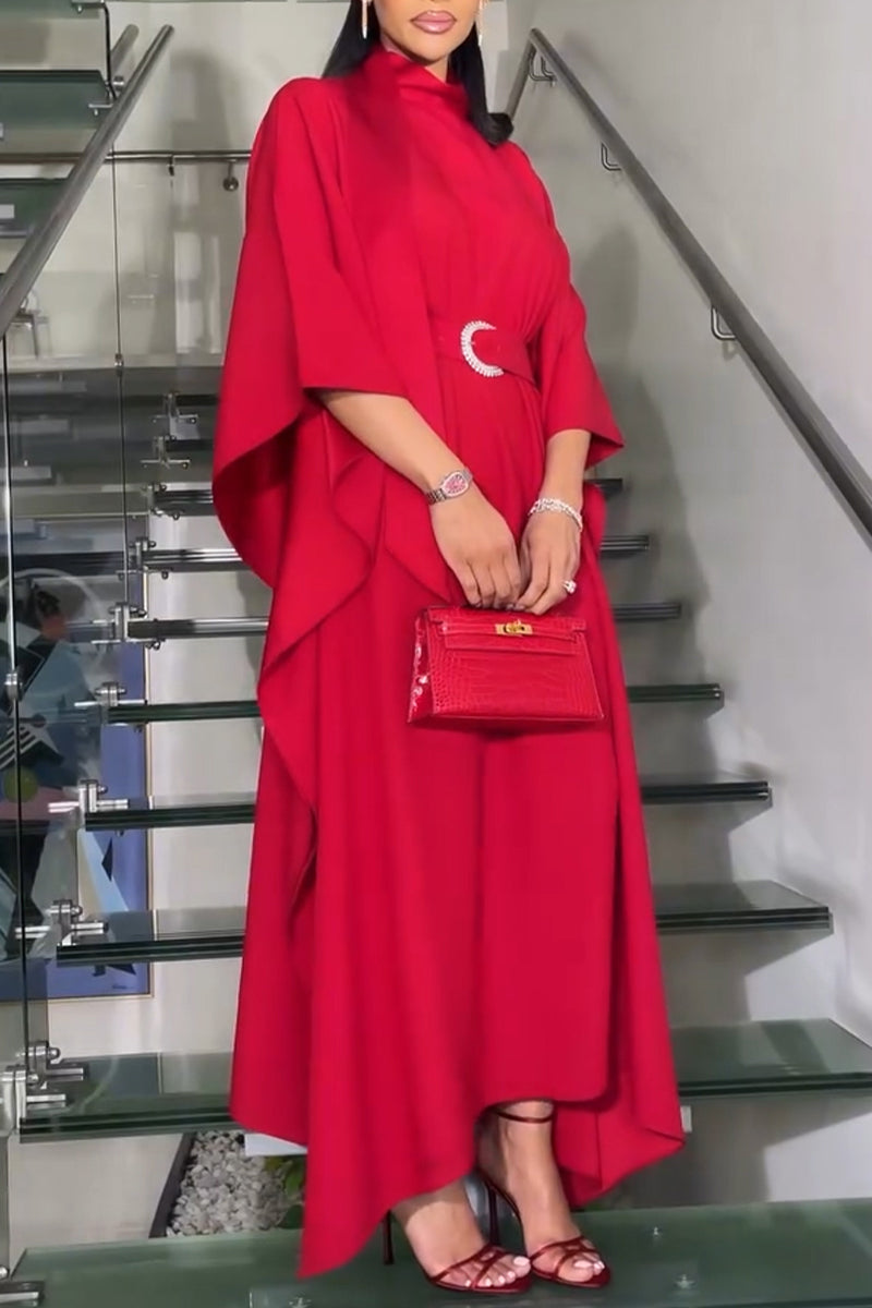 Women's Elegant Batwing Loose Maxi Dress with Belt
