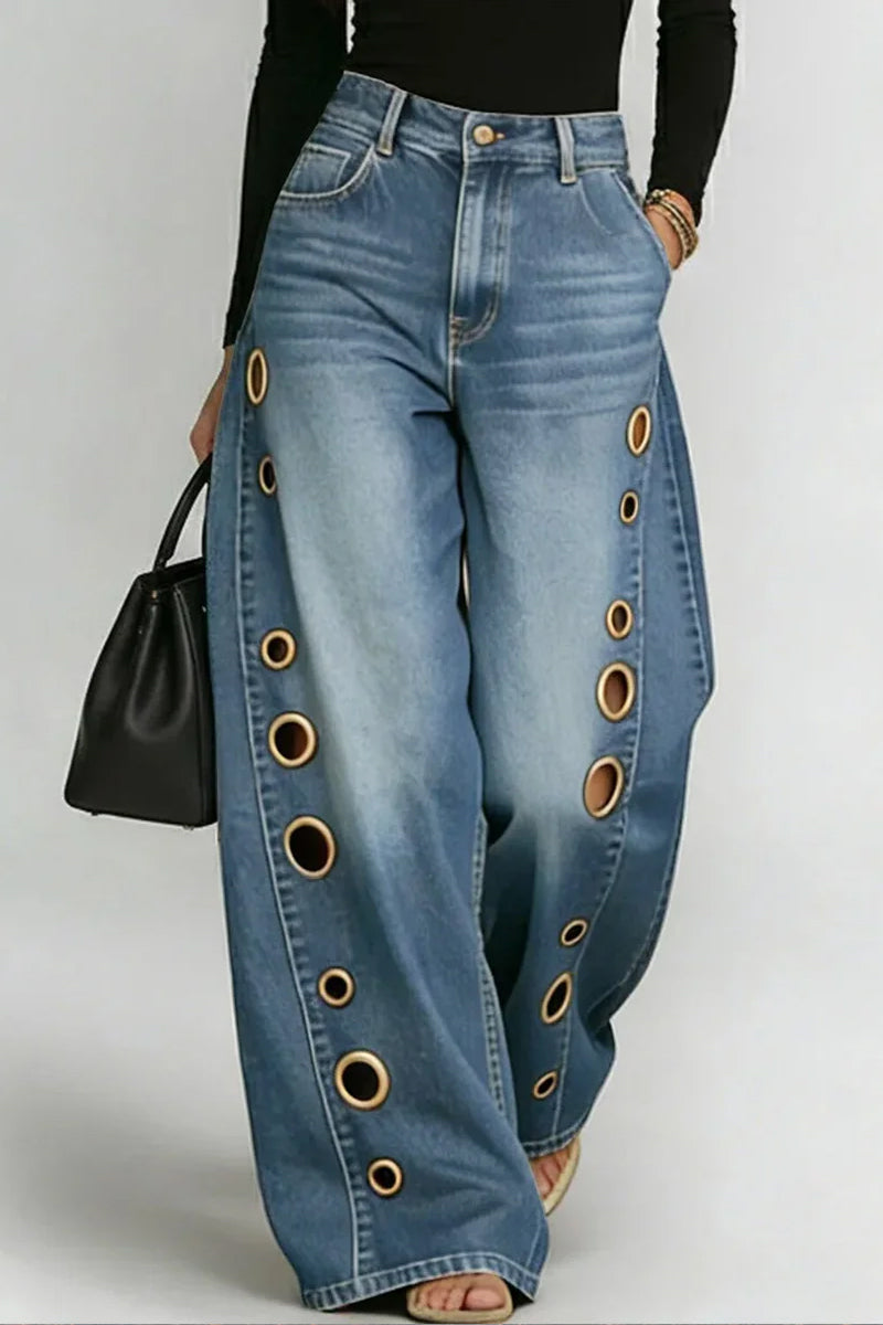 Ladies' Hot Selling Casual Loose Wide Leg Jeans
