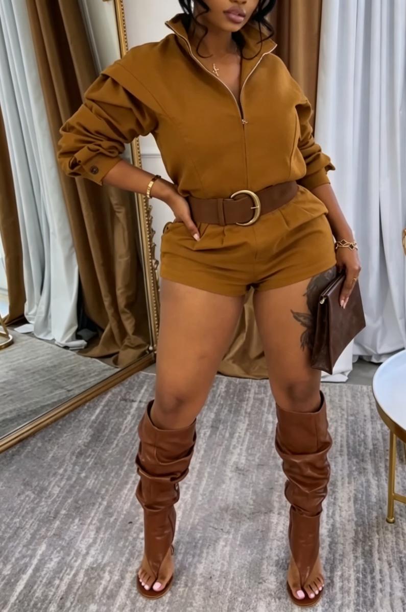 Women's Collar Solid Color Temperament Casual Short Jumpsuit