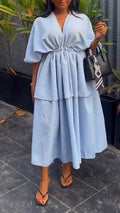 Women V-neck Patchwork Solid Color Casual Dress