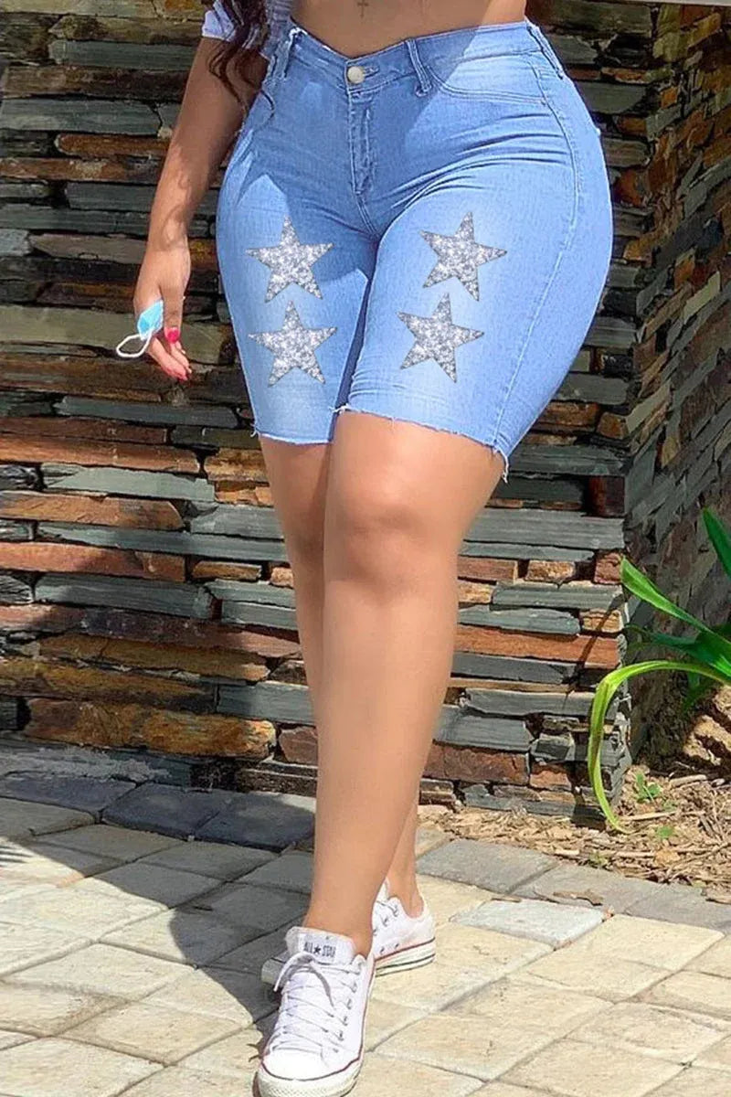 Ladies' Street Fashion Casual Star Style High Waisted Slim Fit Denim Shorts