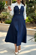 Women's Collar Patchwork Denim Elegant Temperament Dress