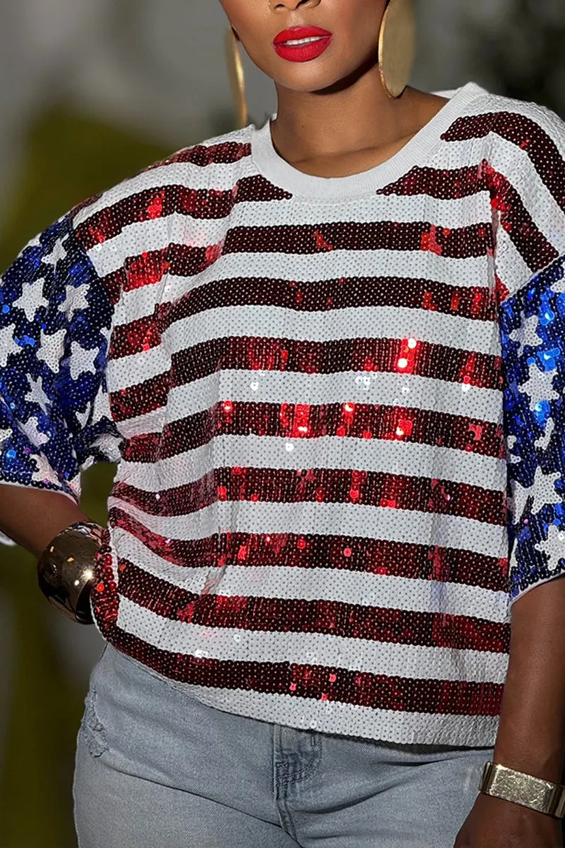 Women's Casual Pattern Sequin Loose T-Shirt