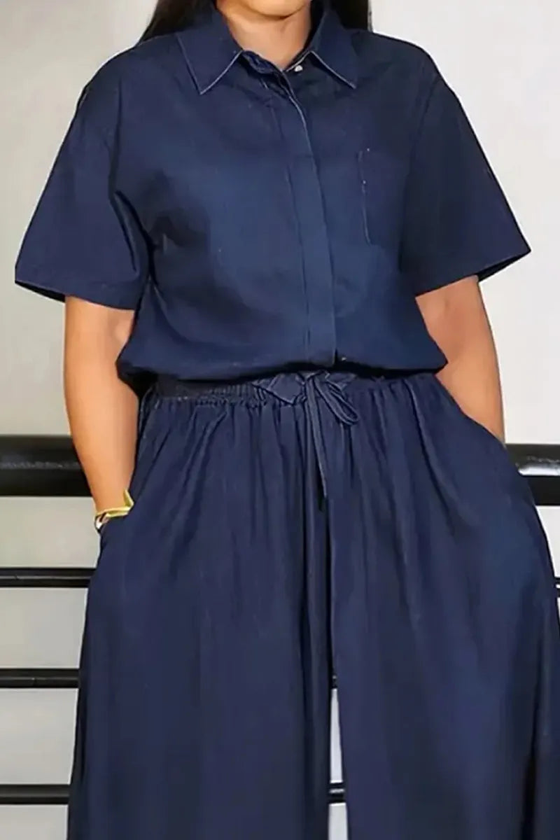 Women's Casual Loose Fit Denim Top& Casual Wide Leg Jeans