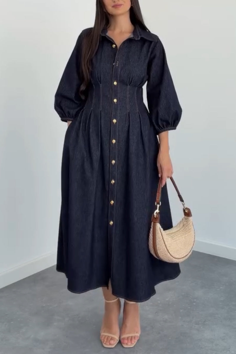 Women's Collar and Buckle Elegant Casual Denim Dress