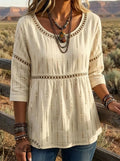 Sequins Art Print Casual 3/4 Sleeves Hollow Denim Shirt