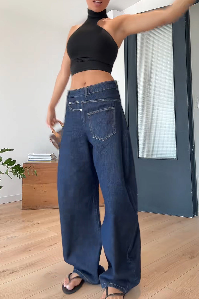 Women's Fashion Asymmetric Wide Leg Jeans