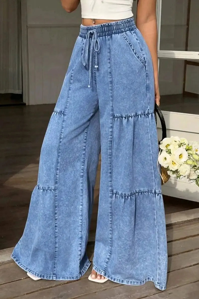 Women's Casual Side Ruched Elastic Waist Loose Jeans