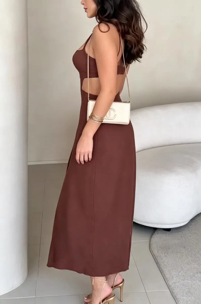 Women's Suspender Hollow Solid Color Elegant Casual Dress