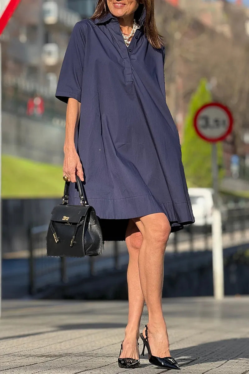 Ladies' Collar Solid Color Loose Casual Dress