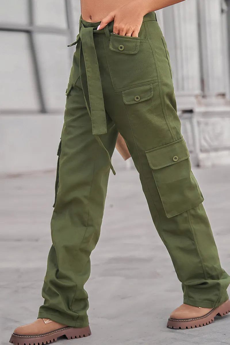 Women's Waistband Multi Pocket Utility Cargo Jeans