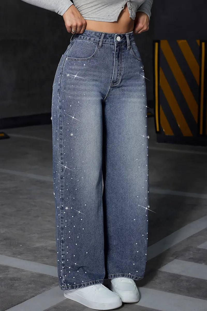 Women's Versatile Side Rhinestone Designer Jeans