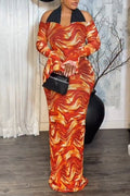 Women's Neck Hanging Patchwork Printed Back Hollow Elegant Temperament Dress