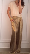 Women's V-neck Knitted Top + Wide-leg Pants Casual Suit