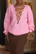 Women's Casual Hollowed Out Cross Knitted Top or Spliced Flared Jeans