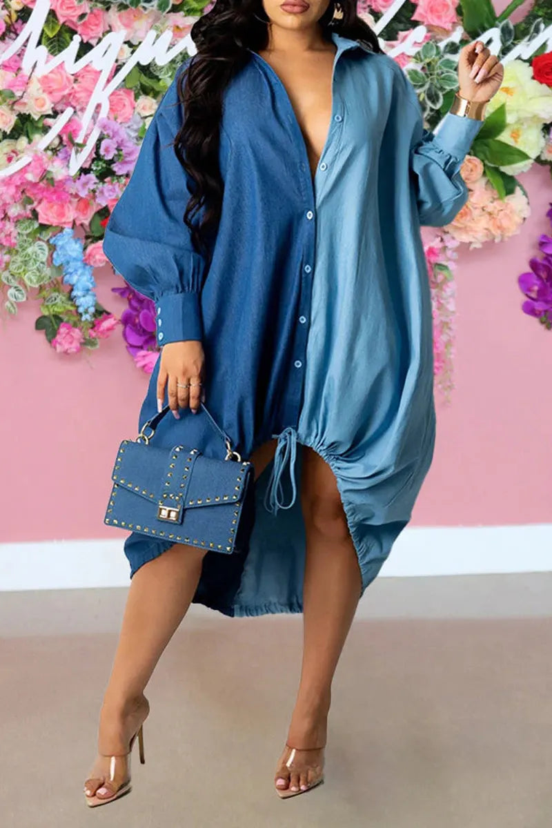 Ladies' Hot Selling Casual Street Shirt Contrasting Denim Dress
