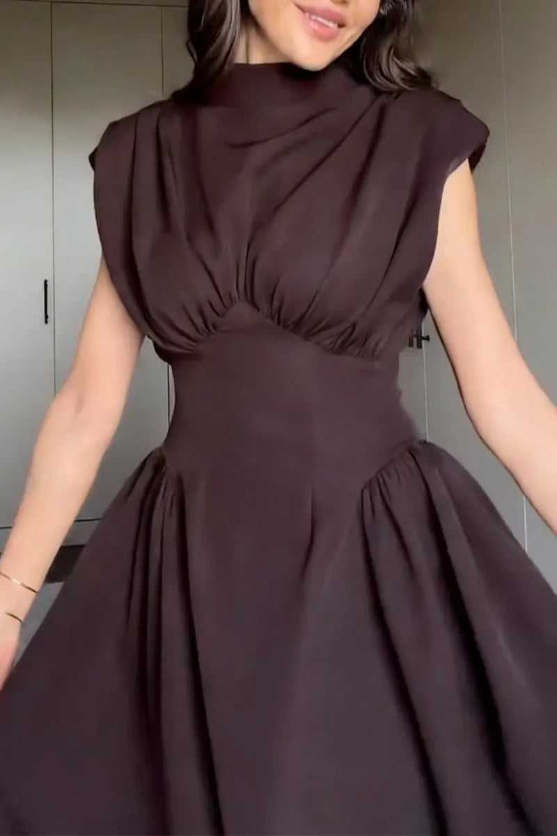 Women's Elegant Waist Defined Pleated A Line Dress