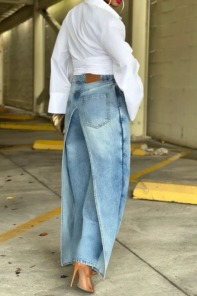 Women's Design Street Fashion Double Layer Patchwork Jeans