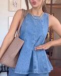Women's Summer Sleeveless Patchwork Denim Casual Suit