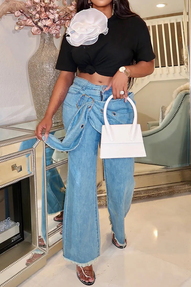 Women's Casual Paneled Wide Leg Jeans