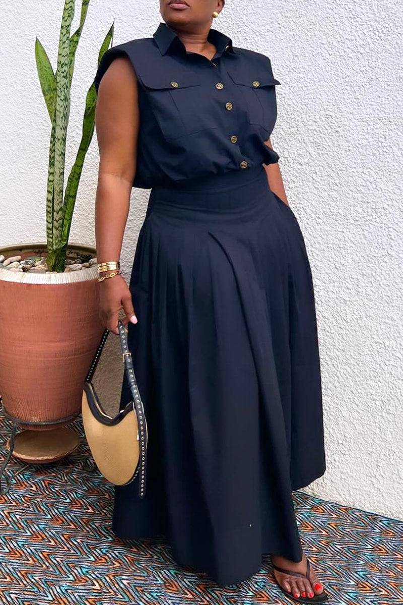 Women's Collar Breasted Top+ Half Skirt Elegant Casual Suit