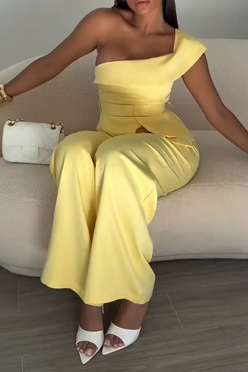 Women's Fashion One-Shoulder Asymmetric Vest Pants Two-Piece Set