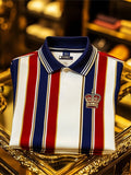 Men's Business Stripe Logo Button-Down Short Sleeve Polo Shirt