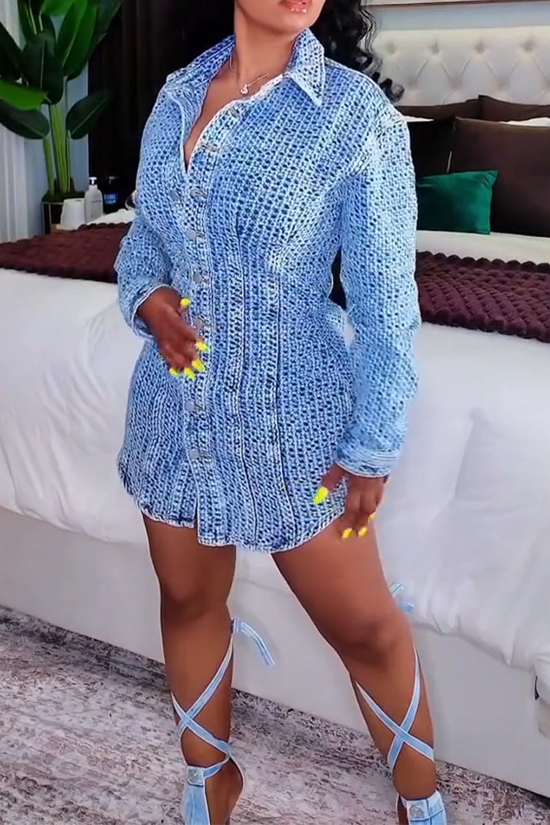 Women's Collar and Buckle Style Casual Denim Dress