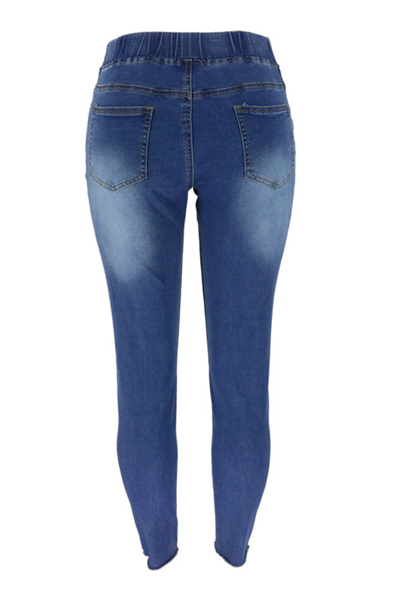 Women’s Drawstring Ripped Skinny Jeans