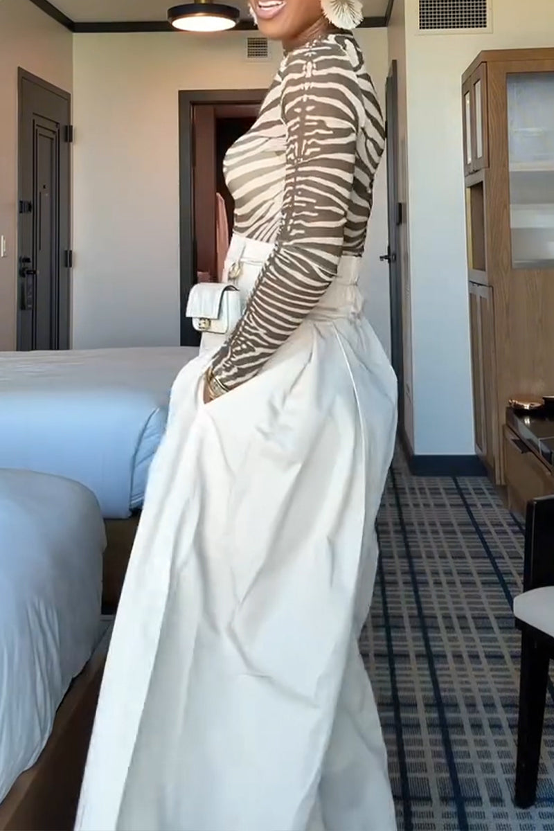 Women's Fashion Zebra Print Top or Oversized Wide Leg Pants