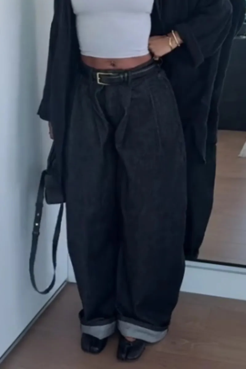 Women's Casual Loose Wide Leg Jeans(Belts Are Not For Sale)